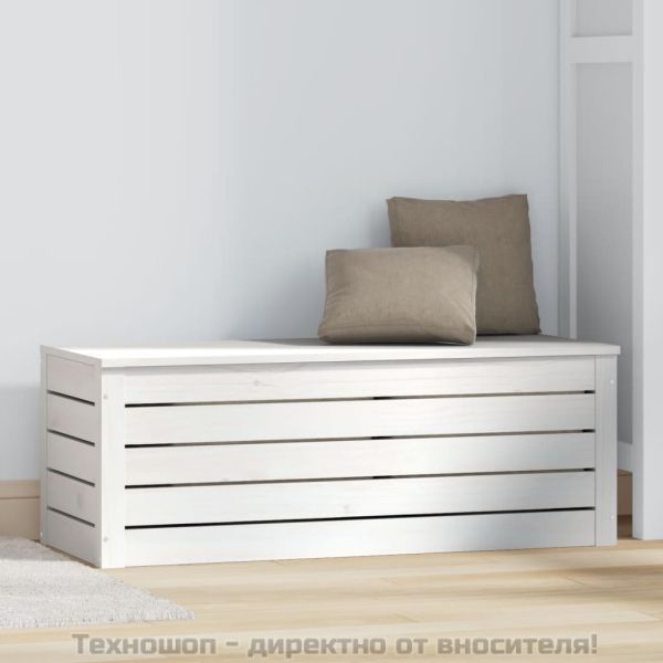 Кутия за съхранение, бяла, 89x36,5x33 см, борово дърво масив