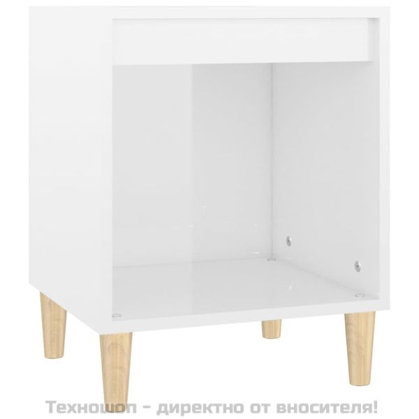 Нощно шкафче, бял гланц, 40x35x50 см, инженерно дърво