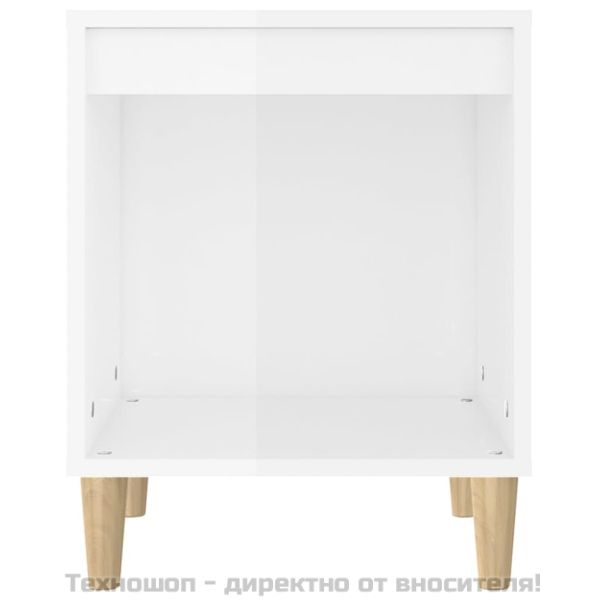 Нощно шкафче, бял гланц, 40x35x50 см, инженерно дърво