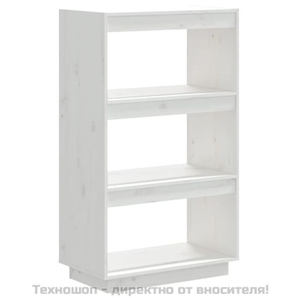 Библиотека/разделител за стая, бяла, 60x35x103 см, бор масив