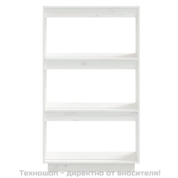 Библиотека/разделител за стая, бяла, 60x35x103 см, бор масив