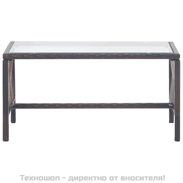 Градински комплект с възглавница, 4 части, кафяв полиратан