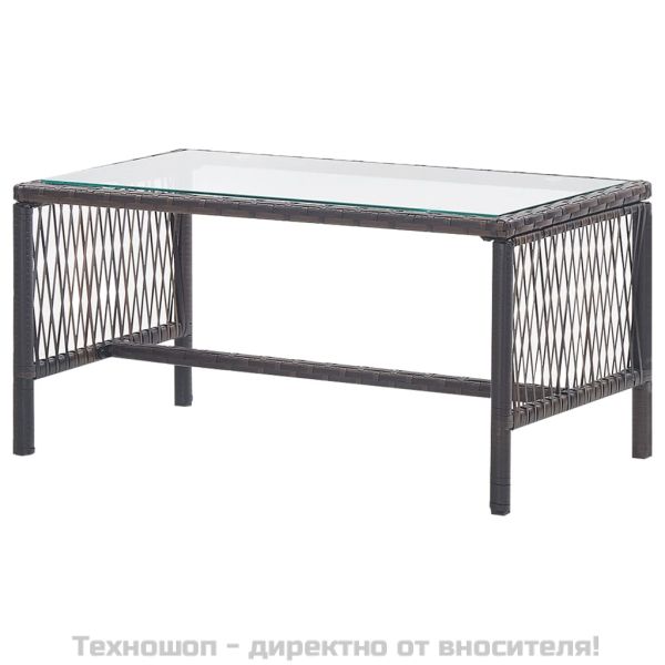 Градински комплект с възглавница, 4 части, кафяв полиратан