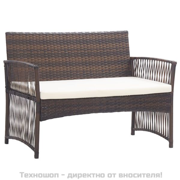 Градински комплект с възглавница, 4 части, кафяв полиратан