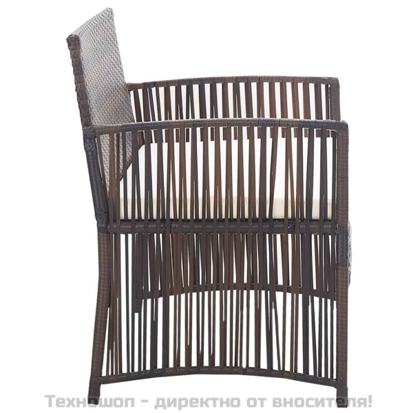 Градински комплект с възглавница, 4 части, кафяв полиратан