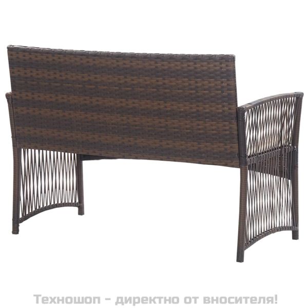 Градински комплект с възглавница, 4 части, кафяв полиратан