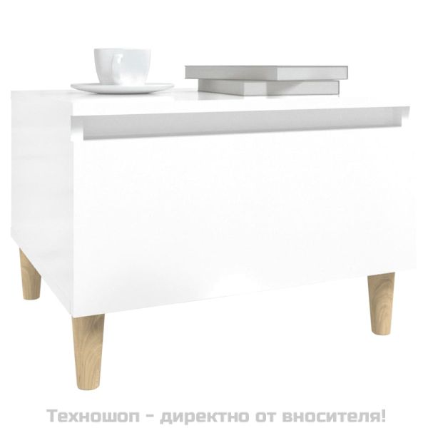 Странична маса, бял гланц, 50x46x35 см, инженерно дърво