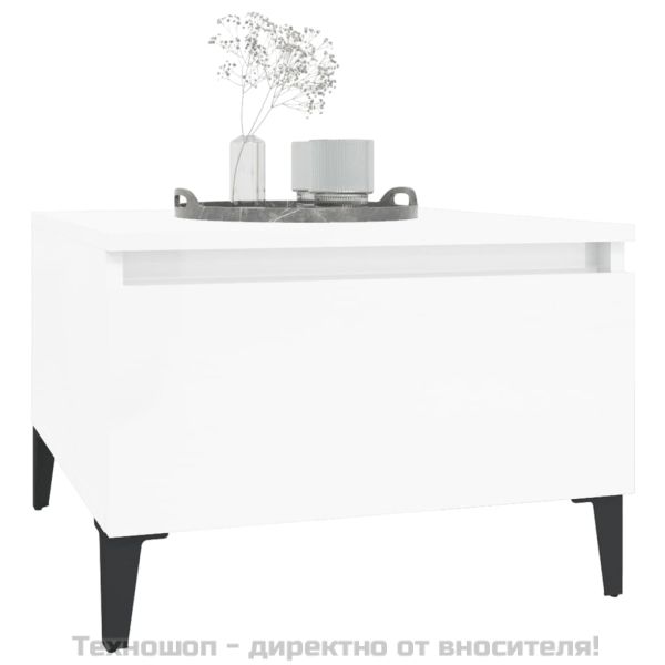 Странична маса, бял гланц, 50x46x35 см, инженерно дърво