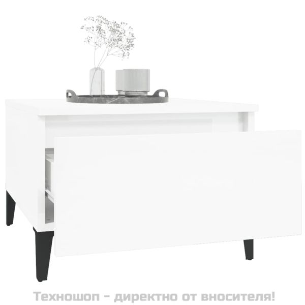 Странична маса, бял гланц, 50x46x35 см, инженерно дърво