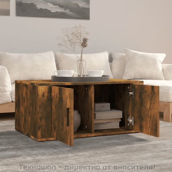 Кафе маса, опушен дъб, 80x50x36 см, инженерно дърво