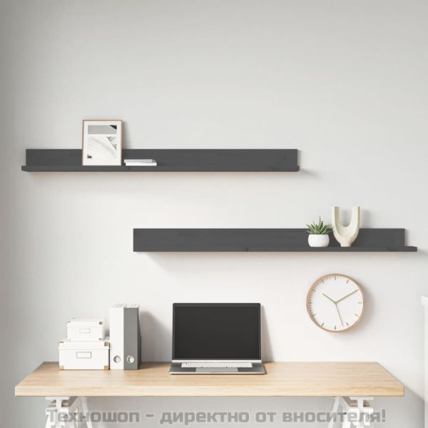Стенни рафтове, 2 бр, сиви, 110x11x9 см масивно борово дърво