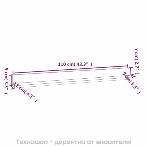 Стенни рафтове, 2 бр, сиви, 110x11x9 см масивно борово дърво
