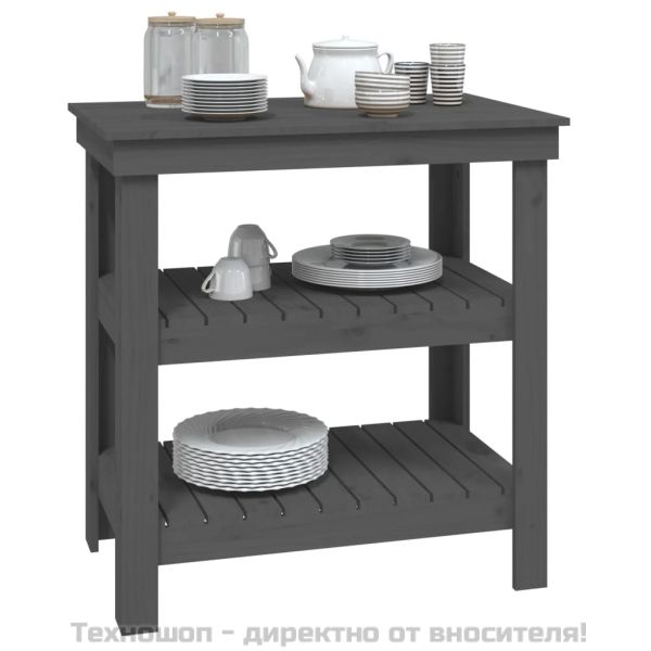 Работна маса сива 78,5x50x80 см борово дърво масив