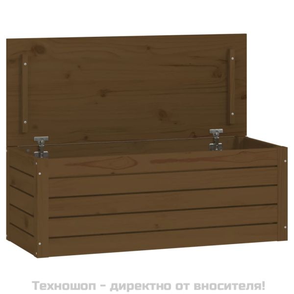 Кутия за съхранение, меденокафява, 89x36,5x33 см, бор масив