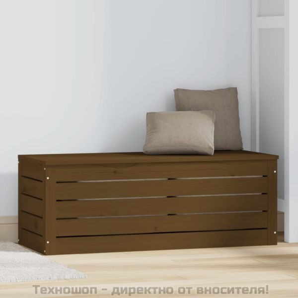 Кутия за съхранение, меденокафява, 89x36,5x33 см, бор масив