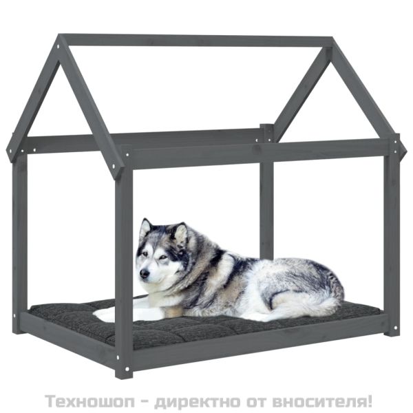 Кучешко легло, сиво, 111x80x100 см, борова дървесина масив
