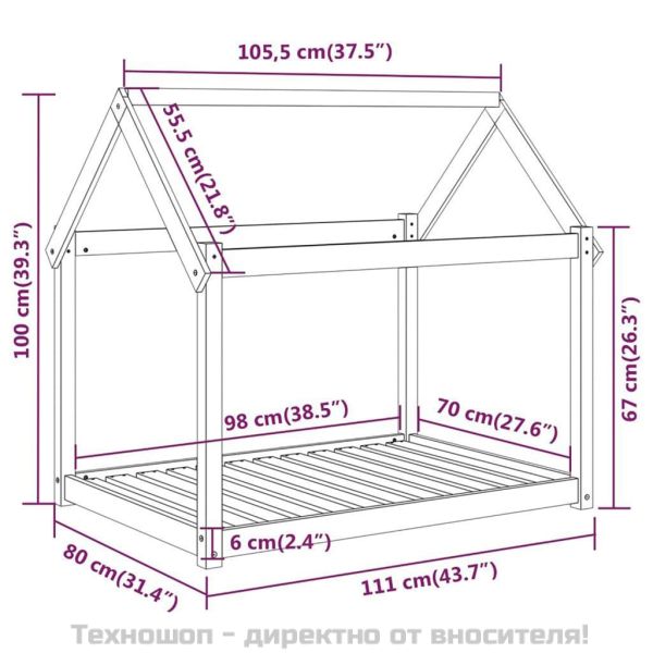 Кучешко легло, сиво, 111x80x100 см, борова дървесина масив