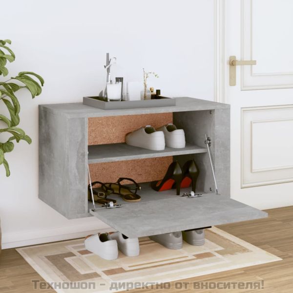 Стенен шкаф за обувки бетонно сив 70x35x38 см инженерно дърво