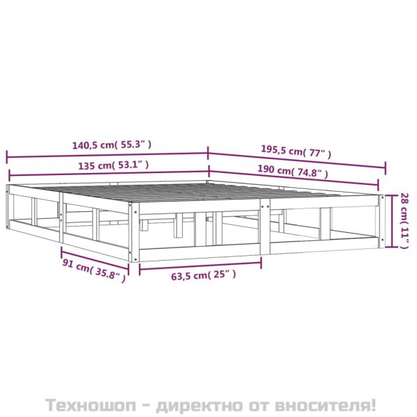 рамка за легло сиво 135x190 см Double масивно дърво