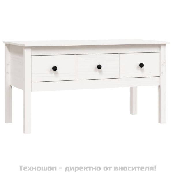 Кафе маса, бяла, 102x49x55 см, борово дърво масив