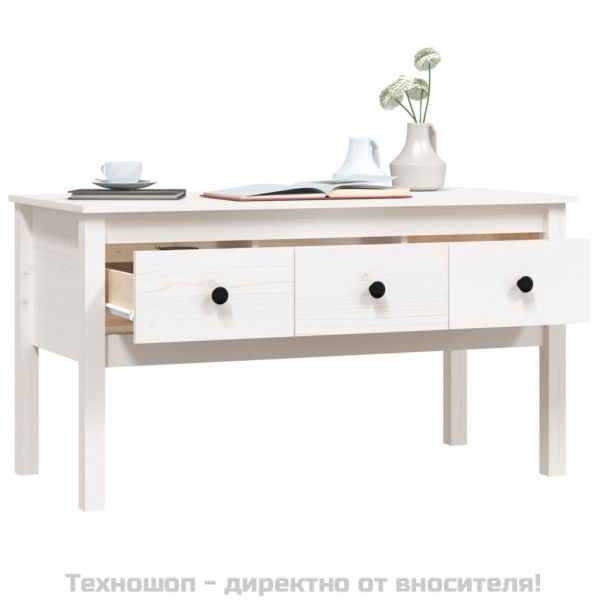 Кафе маса, бяла, 102x49x55 см, борово дърво масив