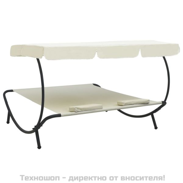 Лаундж легло за открито с навес и възглавници, кремавобяло