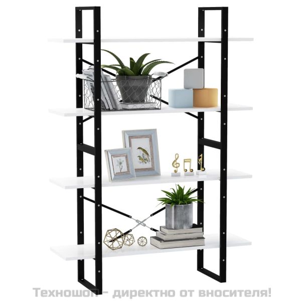 4-етажна библиотека, бял, 100x30x140 см, инженерно дърво