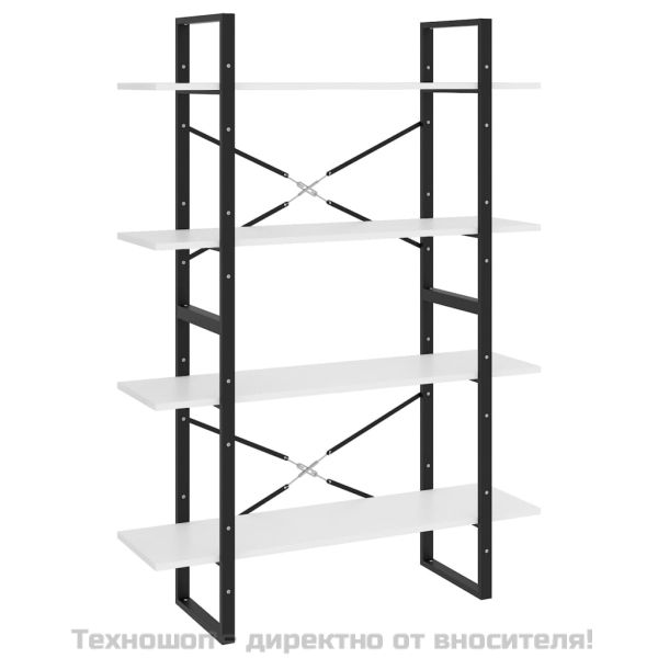 4-етажна библиотека, бял, 100x30x140 см, инженерно дърво