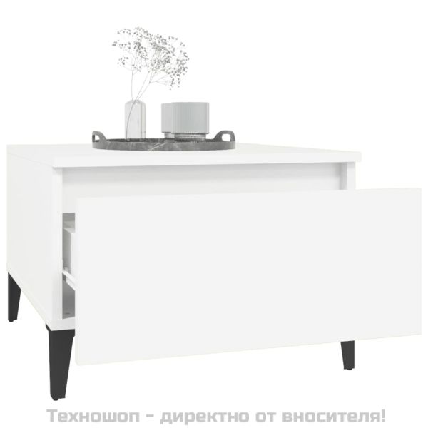 Странични маси, 2 бр, бели, 50x46x35 см, инженерно дърво