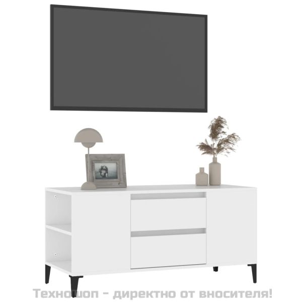ТВ шкаф, бял, 102x44,5x50 см, инженерно дърво