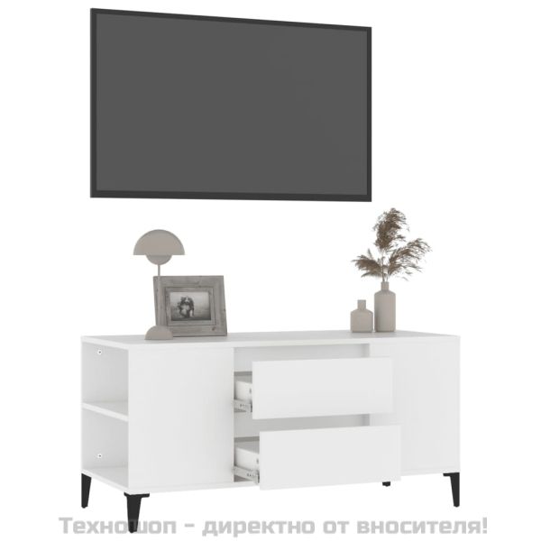 ТВ шкаф, бял, 102x44,5x50 см, инженерно дърво