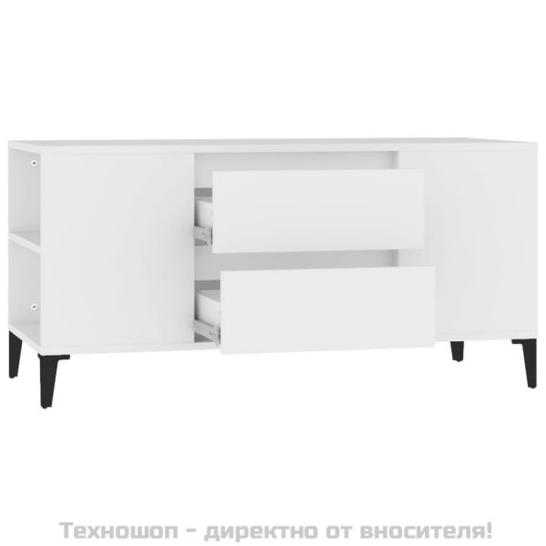 ТВ шкаф, бял, 102x44,5x50 см, инженерно дърво