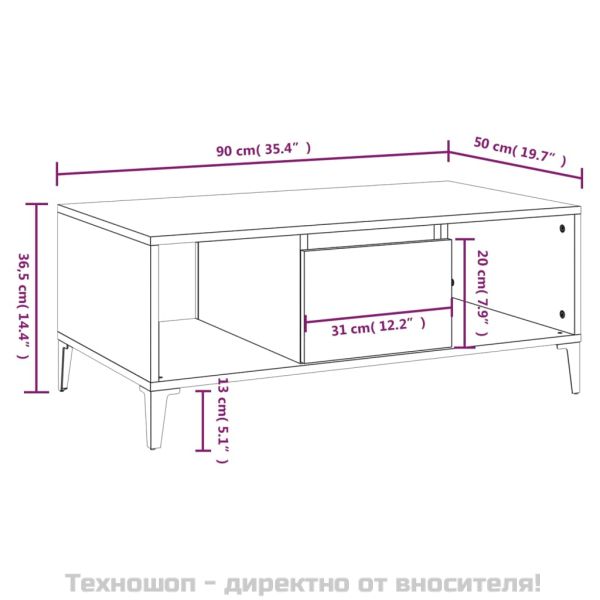 Кафе маса, дъб сонома, 90x50x36,5 см, инженерно дърво