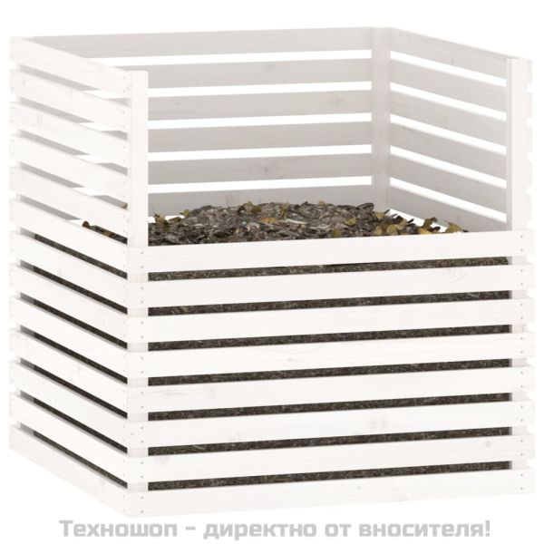 Компостер, бял, 100x100x102 см, борово дърво масив