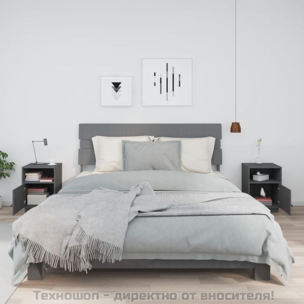 Нощни шкафчета, 2 бр, сиви, 40x34x55 см, борово дърво масив