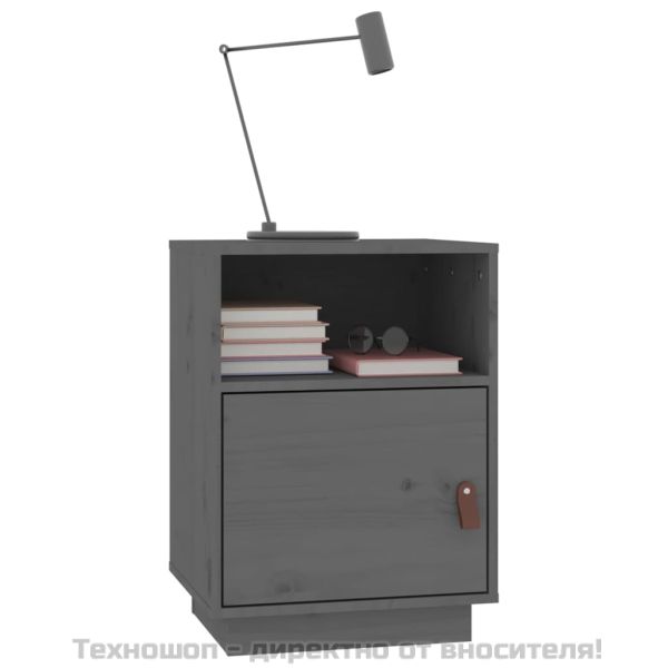 Нощни шкафчета, 2 бр, сиви, 40x34x55 см, борово дърво масив