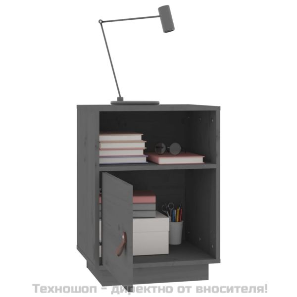 Нощни шкафчета, 2 бр, сиви, 40x34x55 см, борово дърво масив