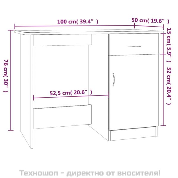 Бюро, кафяв дъб, 100x50x76 см, инженерно дърво