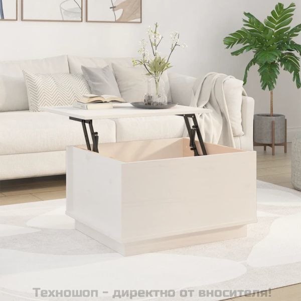 Кафе маса, бяла, 60x50x35 см, борово дърво масив