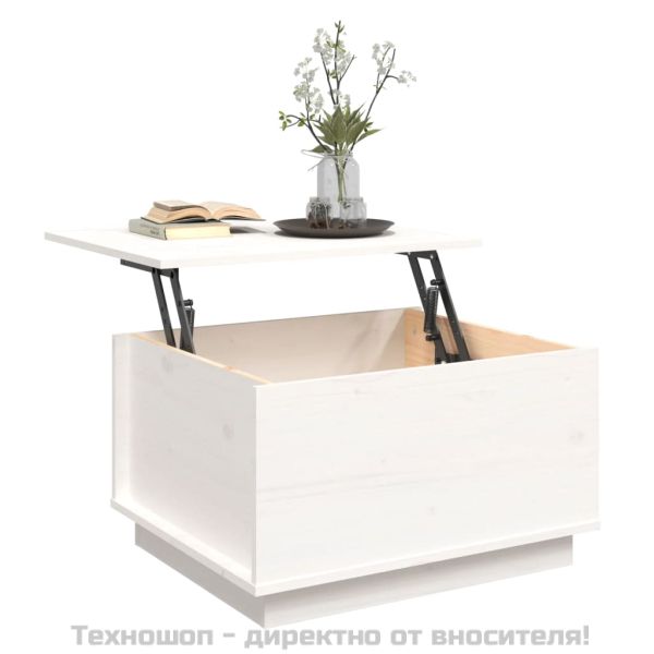 Кафе маса, бяла, 60x50x35 см, борово дърво масив