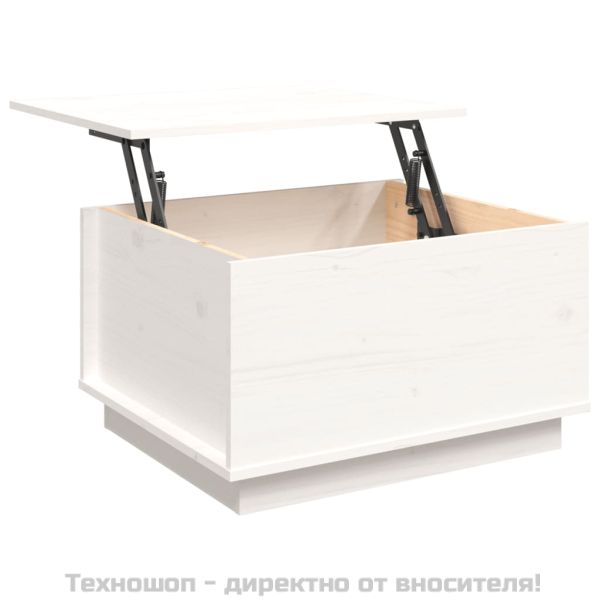 Кафе маса, бяла, 60x50x35 см, борово дърво масив