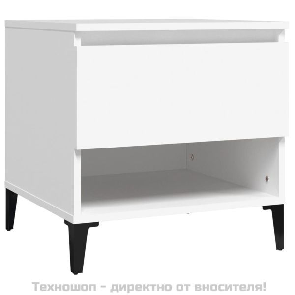 Странична маса, бяла, 50x46x50 см, инженерно дърво