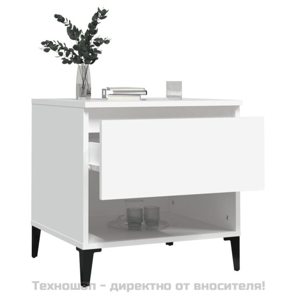 Странична маса, бяла, 50x46x50 см, инженерно дърво