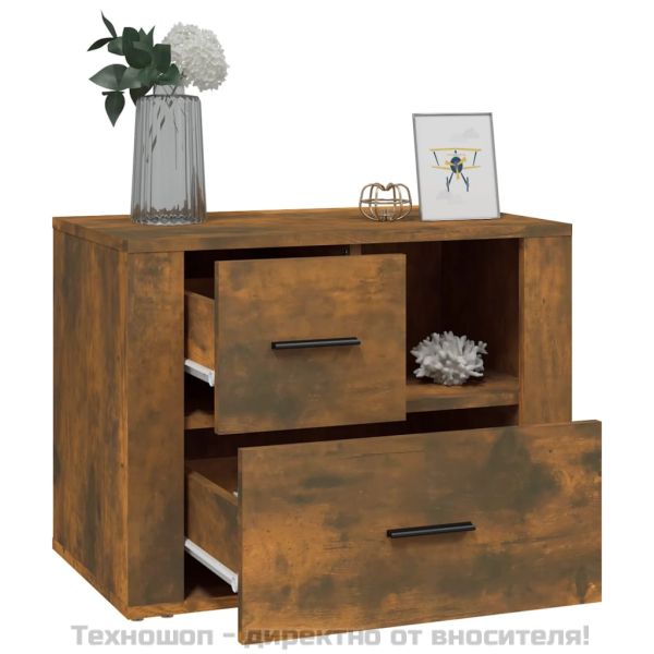 Нощно шкафче, опушен дъб, инженерно дърво 60x36x45 см