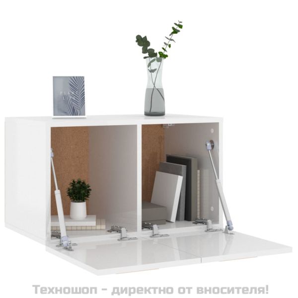 Стенен шкаф, бял гланц, 60x36,5x35 см, инженерно дърво