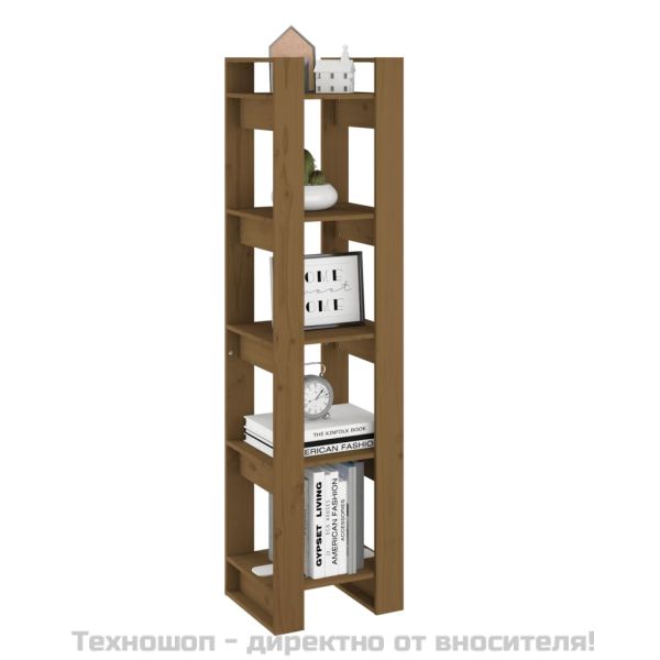 Библиотека/разделител за стая, меденокафява, 41x35x160 см, бор
