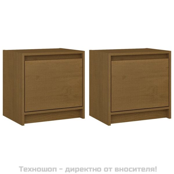 Нощни шкафчета, 2 бр, меденокафяви, 40x30,5x40 см, бор масив