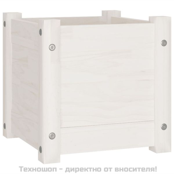 Градински сандък, бял, 31x31x31 см, бор масив