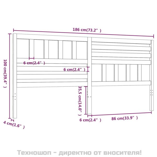 Горна табла за легло, бяла, 186x4x100 см, бор масив