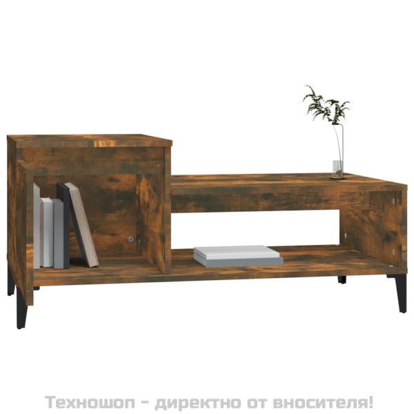 Кафе маса, опушен дъб, 100x50x45 см, инженерно дърво